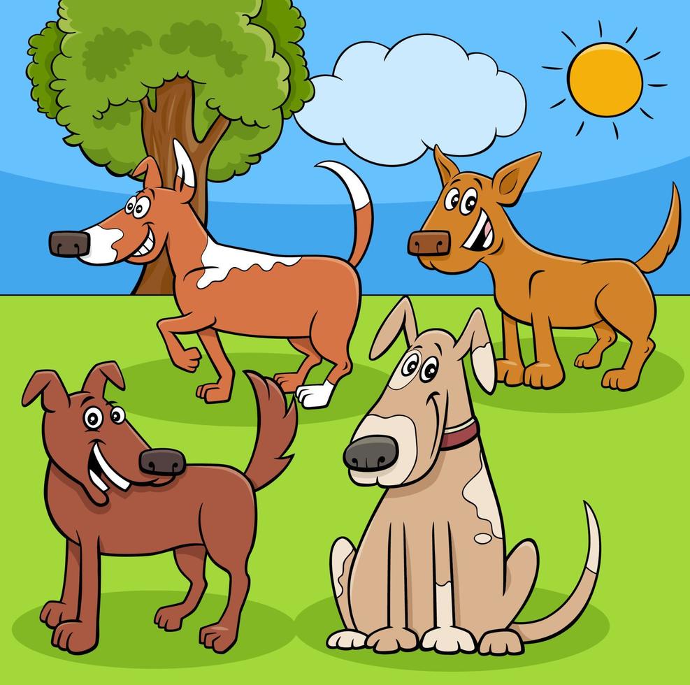 personnages de chiens et chiots ludiques de dessin animé dans un parc vecteur