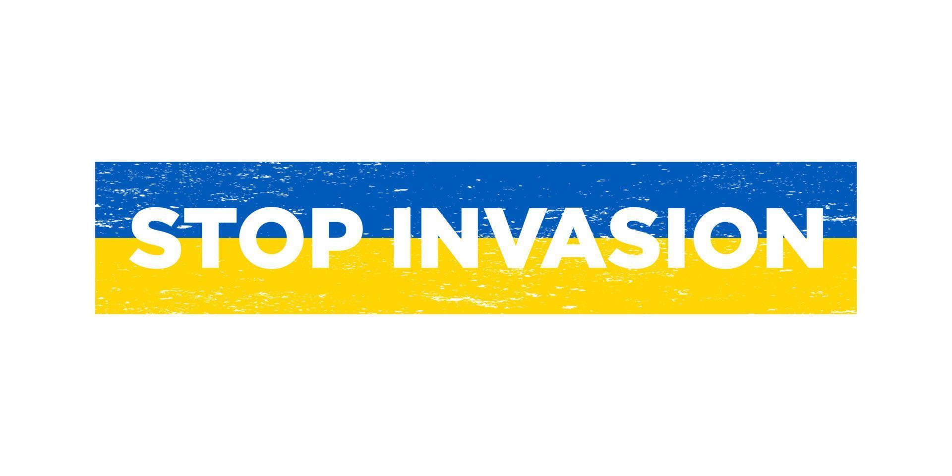 drapeau ukrainien avec timbre grunge stop invasion. arrêter l'icône de vecteur isolé d'invasion