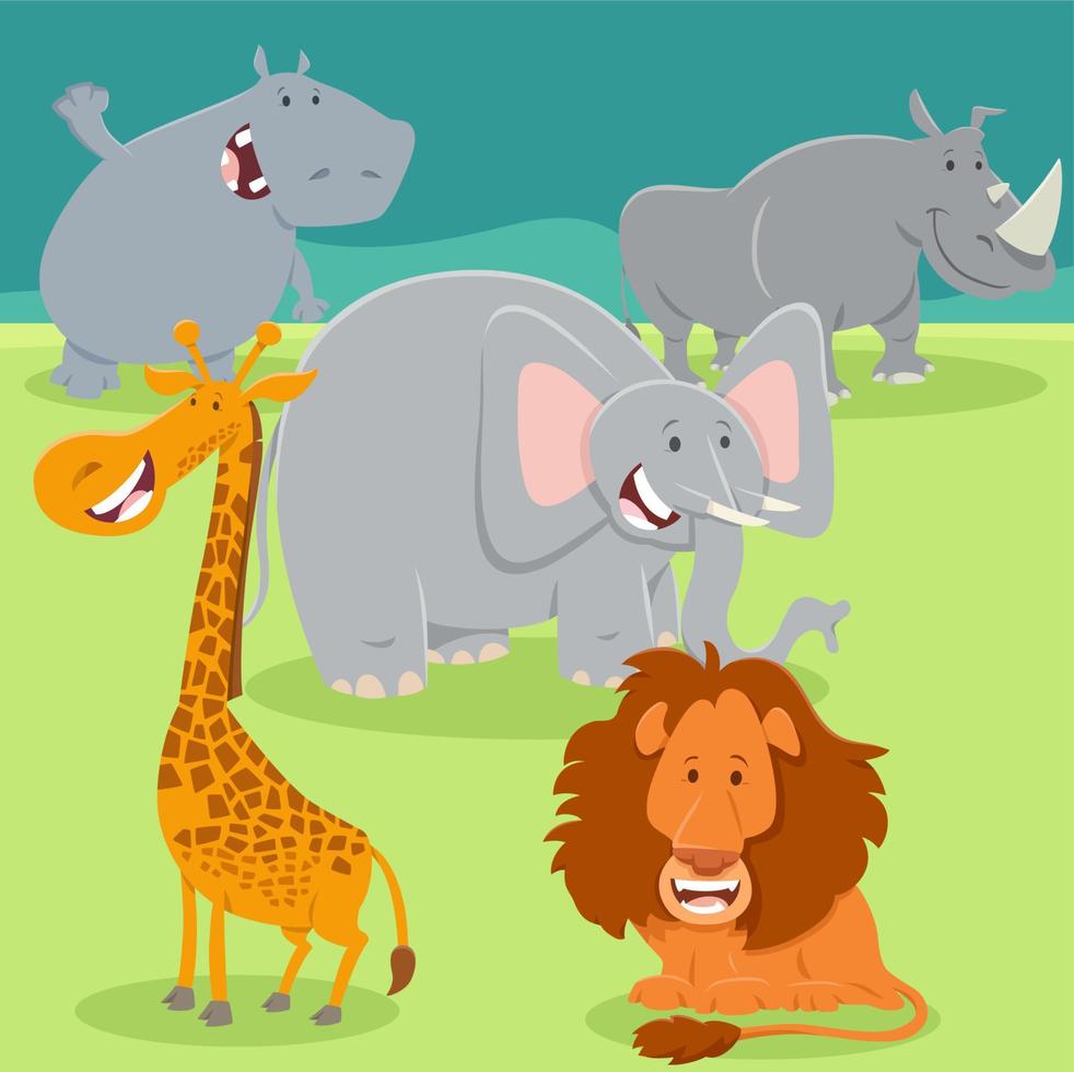 groupe de personnages d'animaux de safari sauvage heureux de dessin animé vecteur