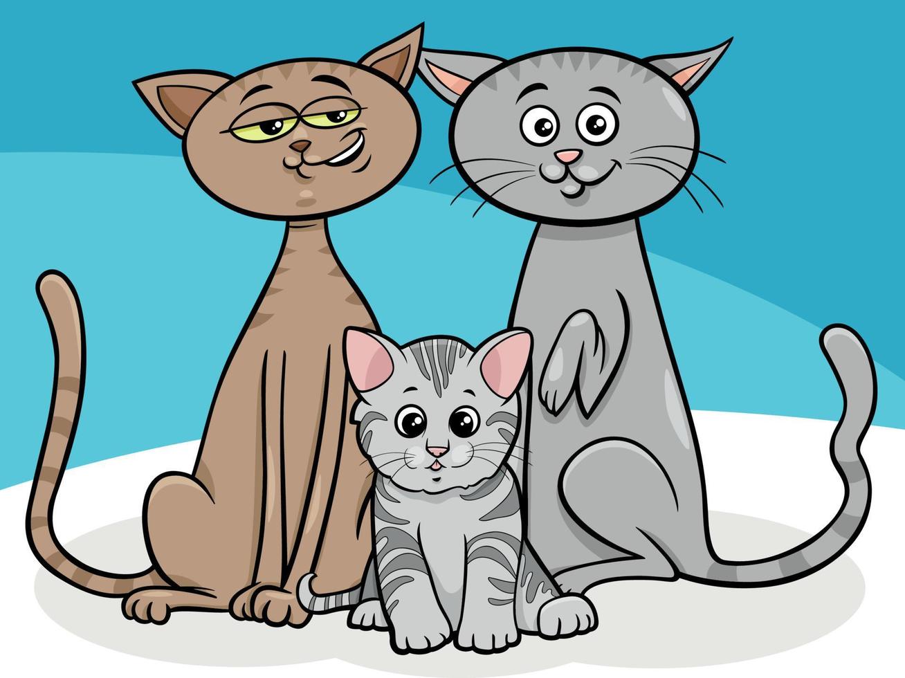 famille de chats de dessin animé avec des personnages animaux de chaton vecteur