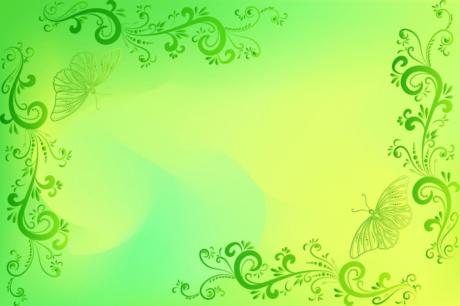 fond vert abstrait flou et fleur papillon vecteur