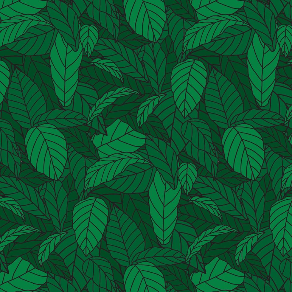 illustration vectorielle dessinés à la main du motif de feuille verte. fond d'écran vecteur