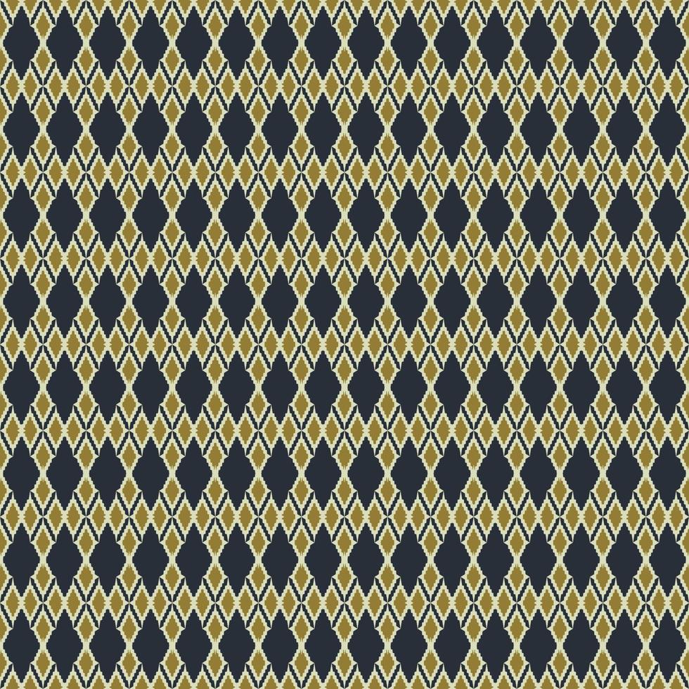 ikat bleu foncé traditionnel et couleur or petit motif géométrique en forme de losange grille simple sans soudure de fond. utiliser pour le tissu, le textile, les éléments de décoration intérieure, l'emballage. vecteur