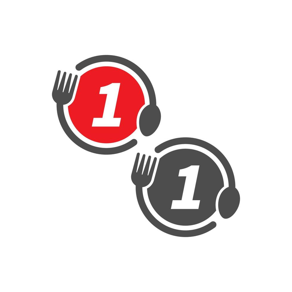 icône de fourchette et cuillère encerclant la création de logo numéro 1 vecteur