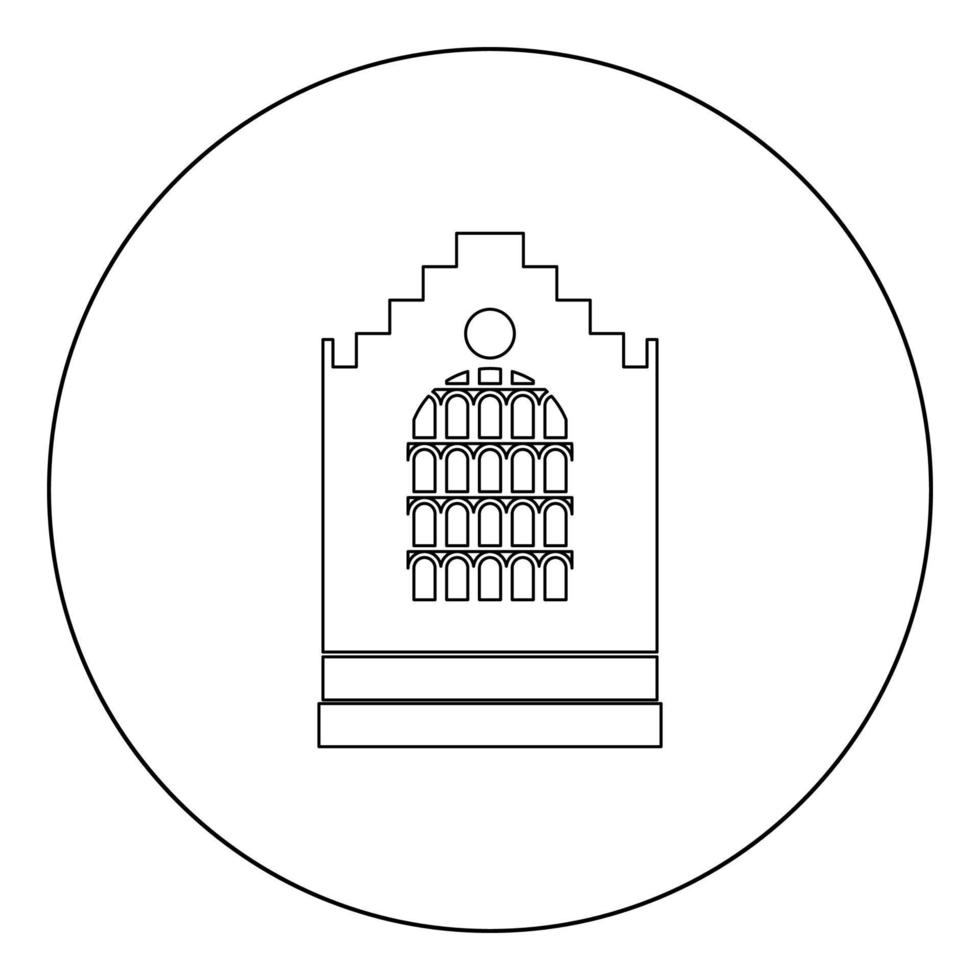 bâtiment de l'église icône noire en illustration vectorielle de cercle isolé. vecteur