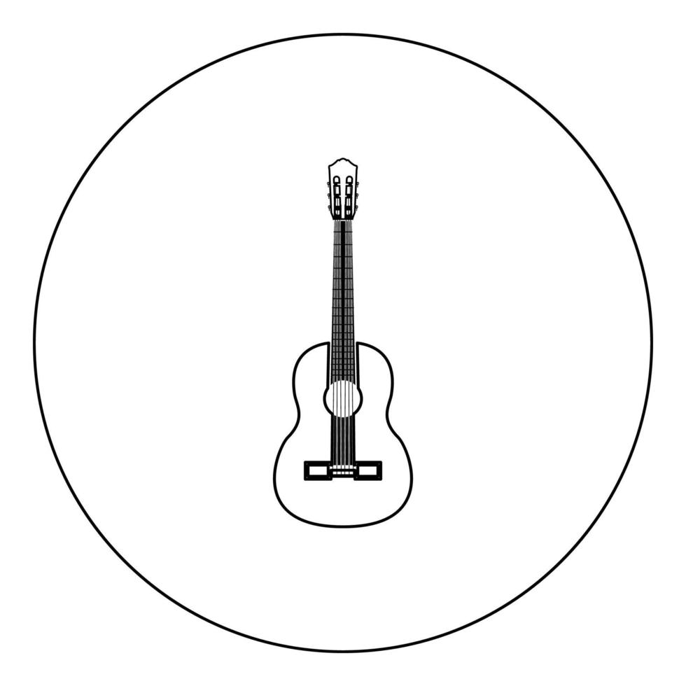 icône noire de guitare dans l'illustration vectorielle de cercle isolée. vecteur