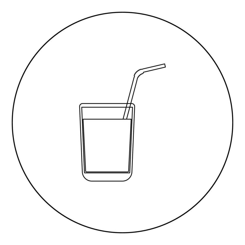 verre de jus avec icône noire de paille à boire en illustration vectorielle de cercle isolé. vecteur