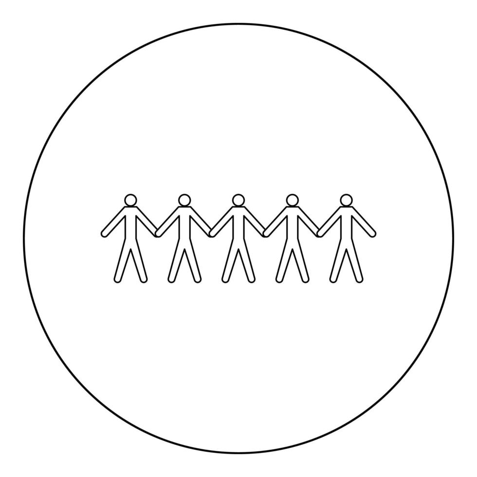 L'icône du concept de travail d'équipe de couleur noire en cercle vecteur