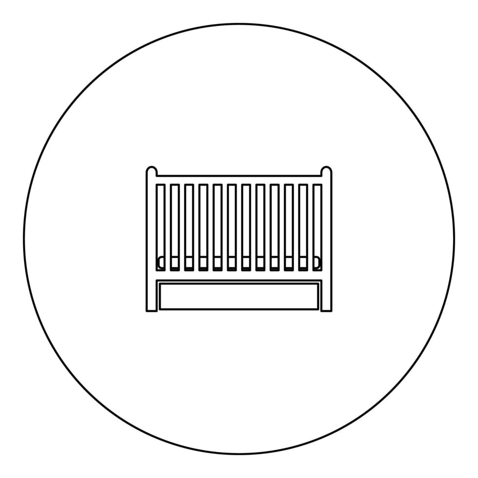 L'icône de lit bébé couleur noire en cercle vecteur