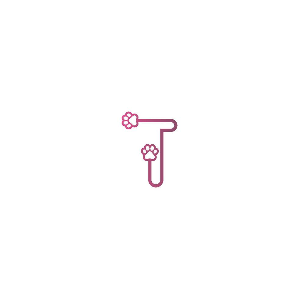 lettre t logo design concept d'empreintes de chien vecteur