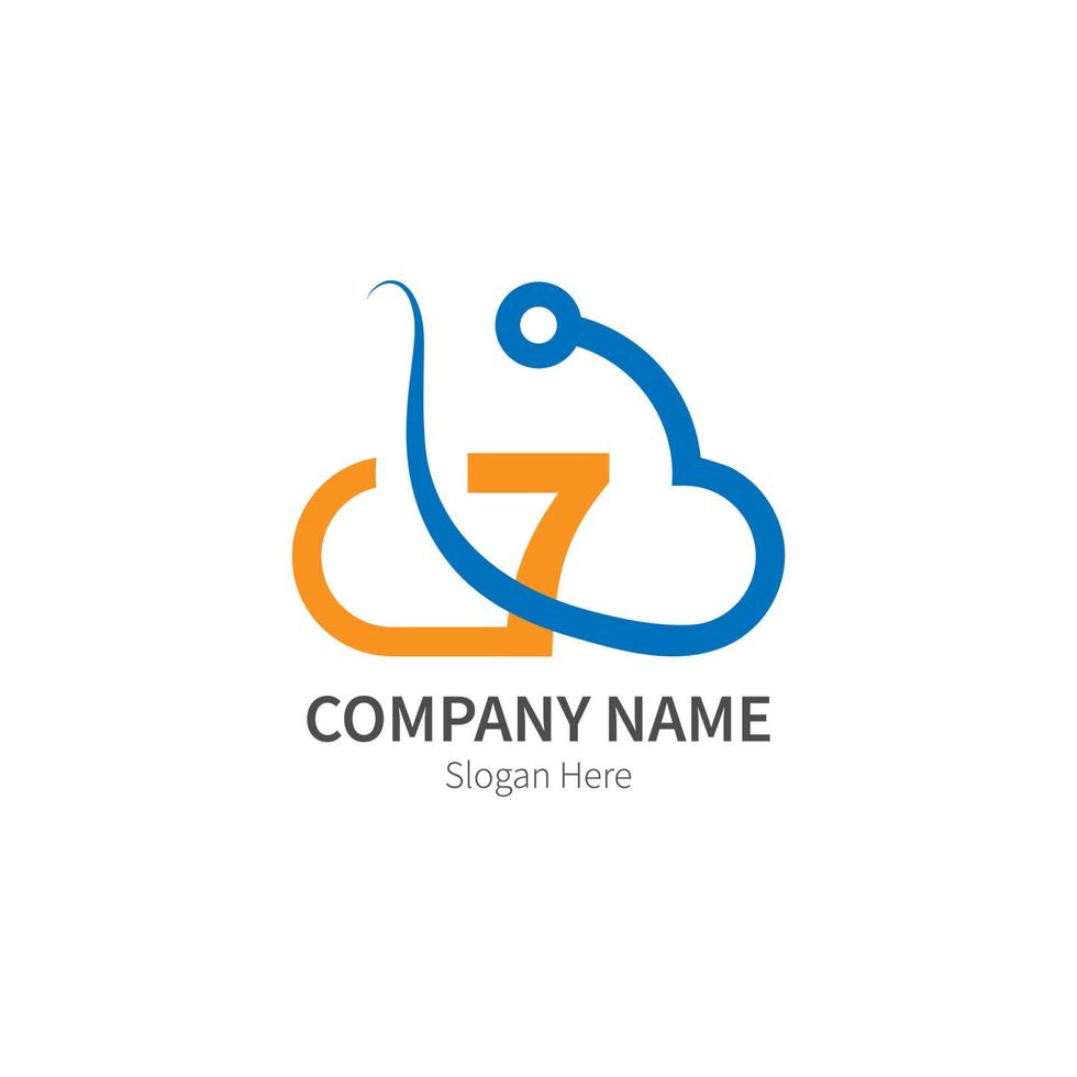 numéro 7 combiné avec le logo de l'icône de la technologie cloud vecteur