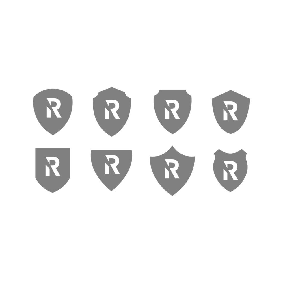 lettre r sur le modèle d'icône de logo de bouclier vecteur