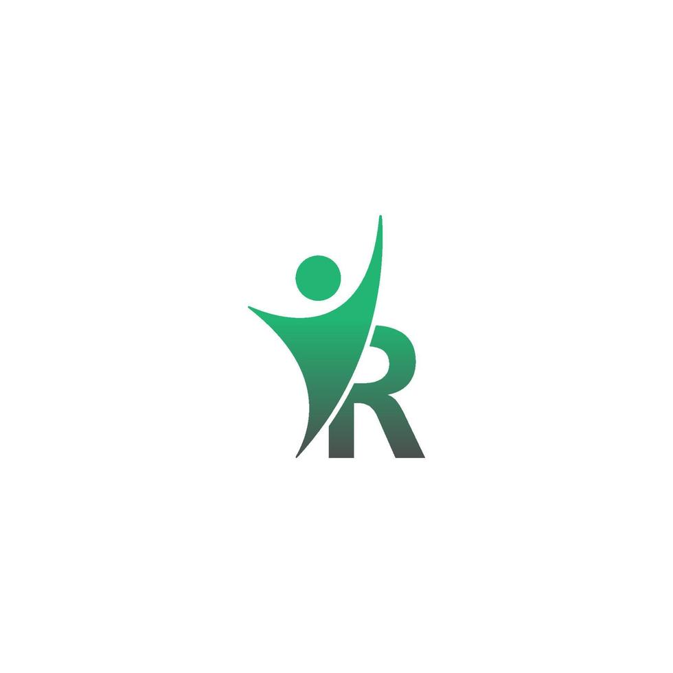 lettre r icône logo avec abstrac succès homme devant, alphabet logo icône design créatif vecteur