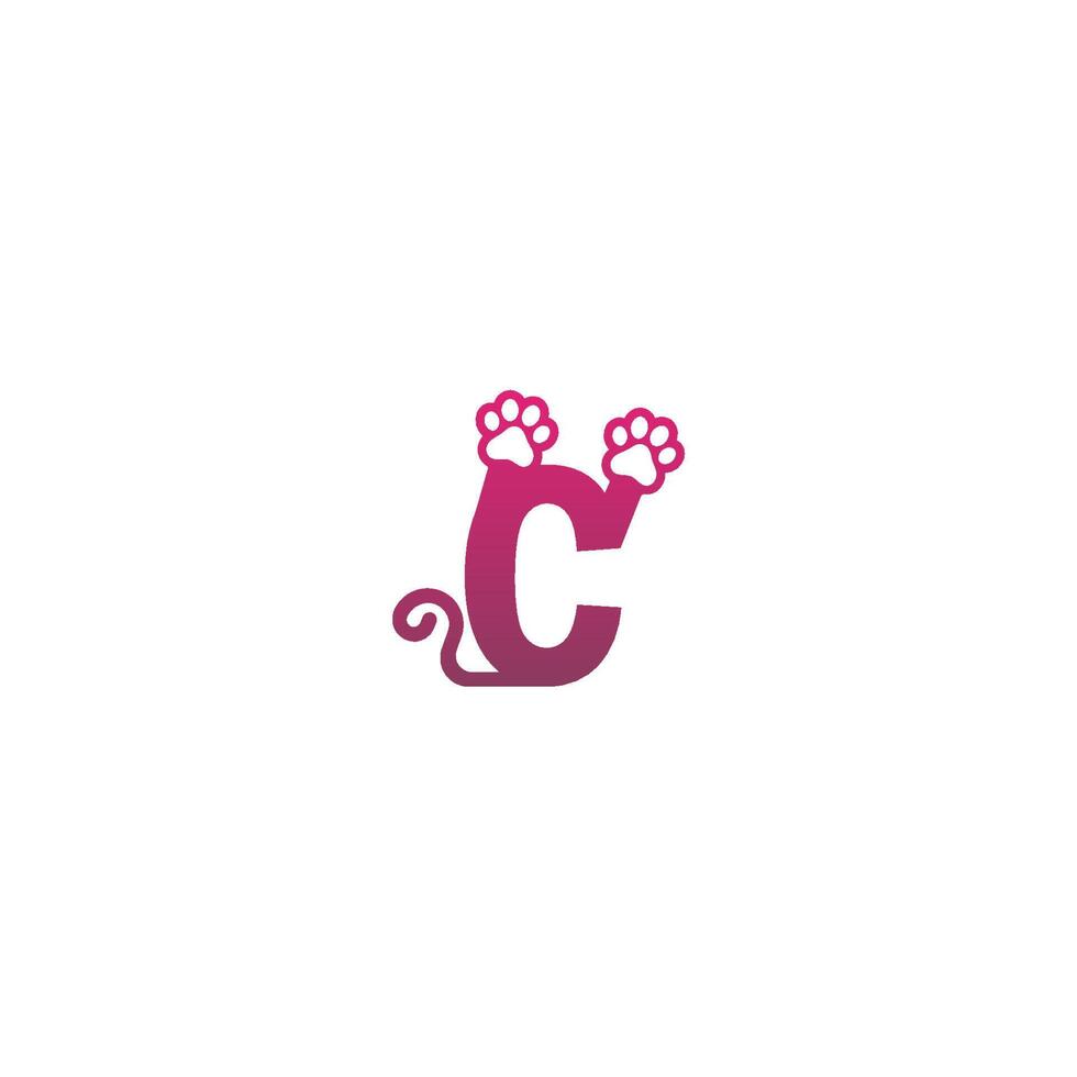 lettre c logo design chien empreintes concept icône vecteur