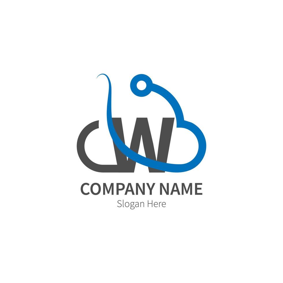 lettre w combinée avec le logo de l'icône de la technologie cloud vecteur
