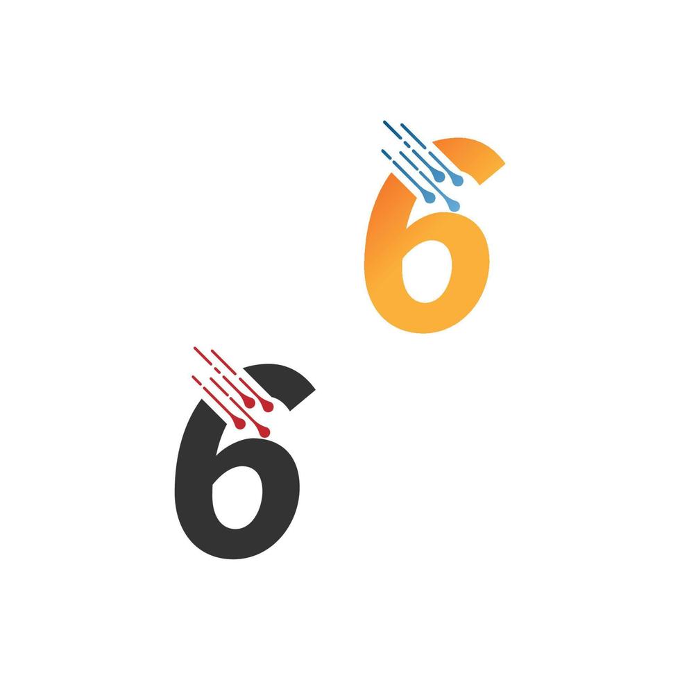 logo tech simple numéro 6 avec icône de style de lignes de circuit vecteur