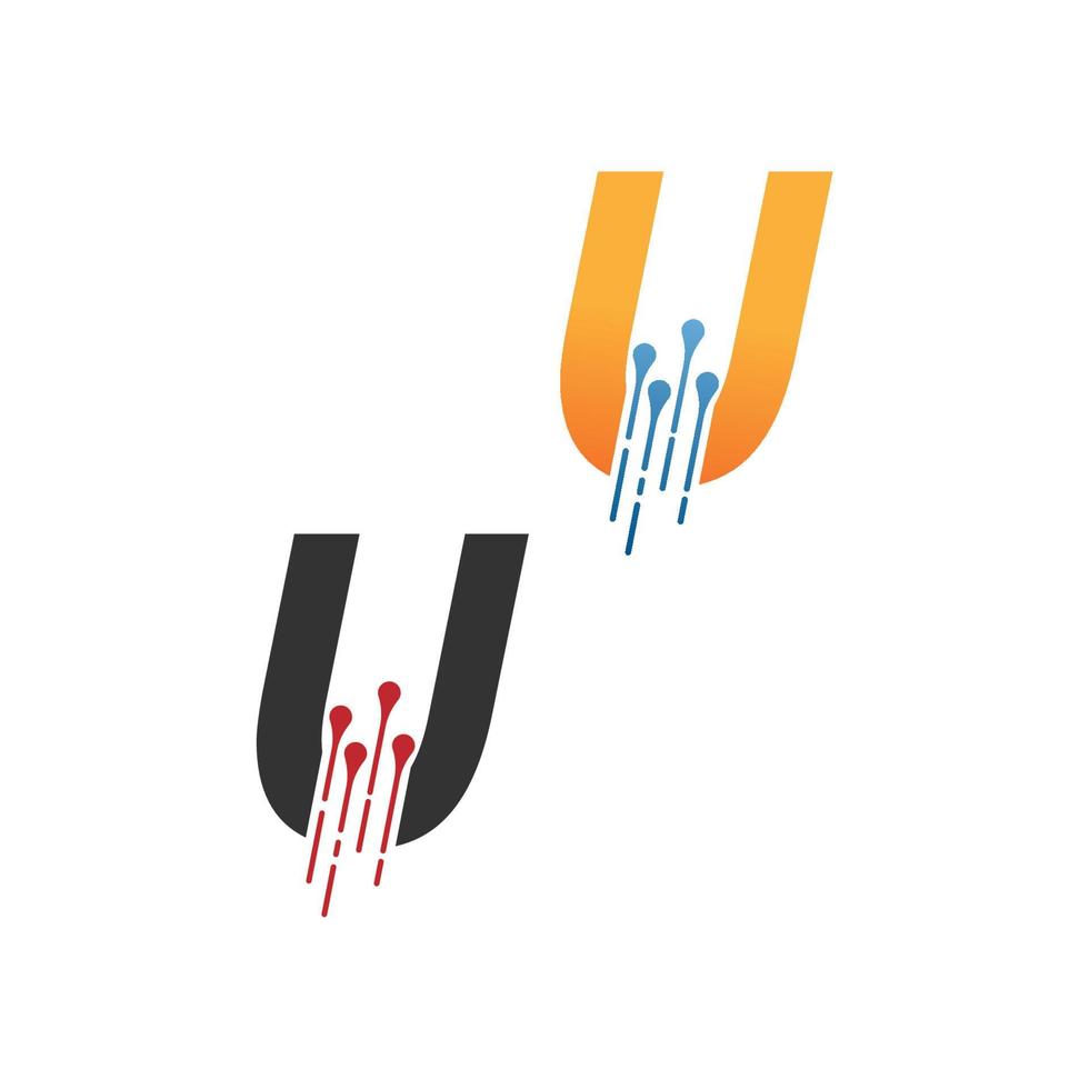 lettre u logo tech simple avec icône de style de lignes de circuit vecteur