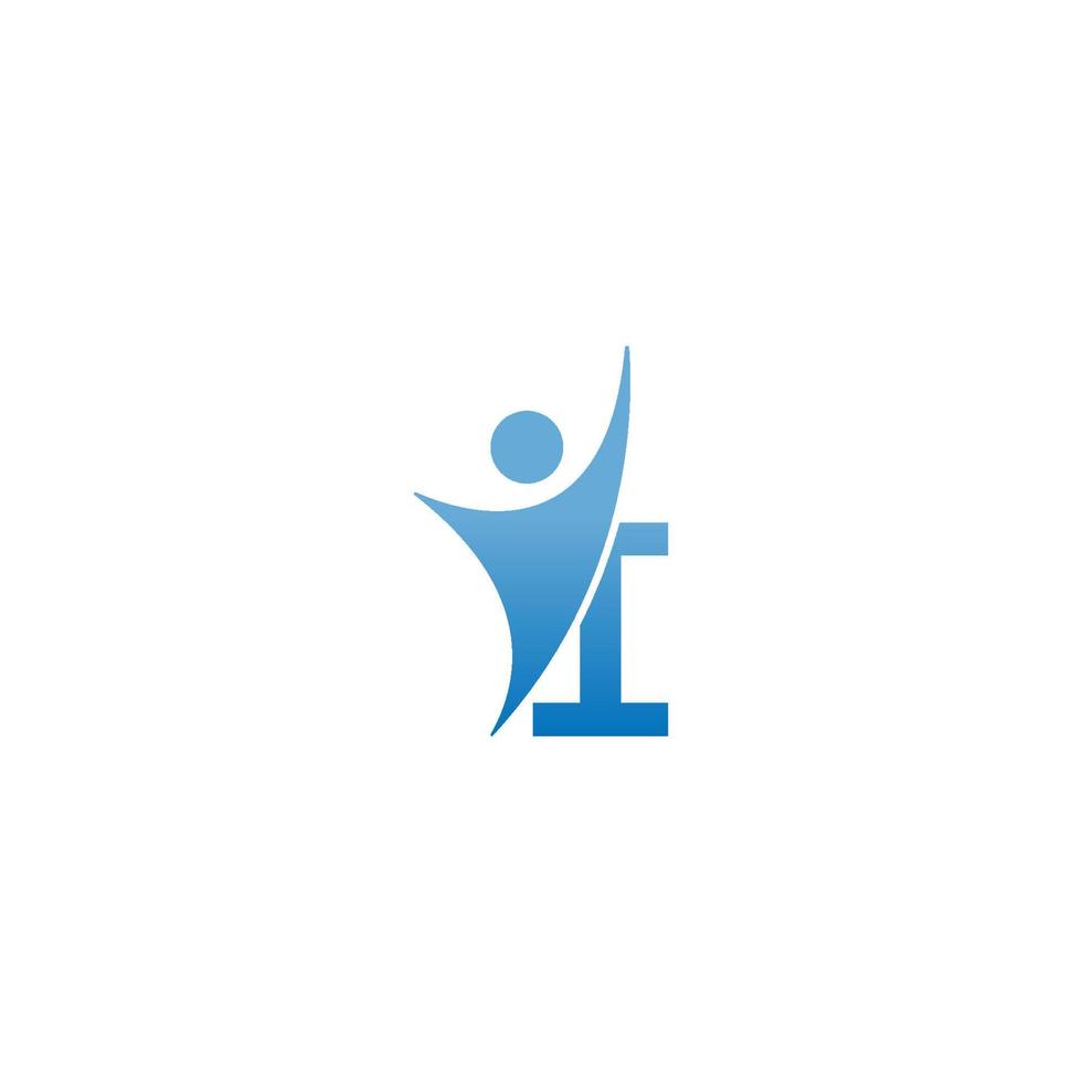 logo d'icône de lettre i avec homme de succès abstrac devant, conception créative d'icône de logo d'alphabet vecteur