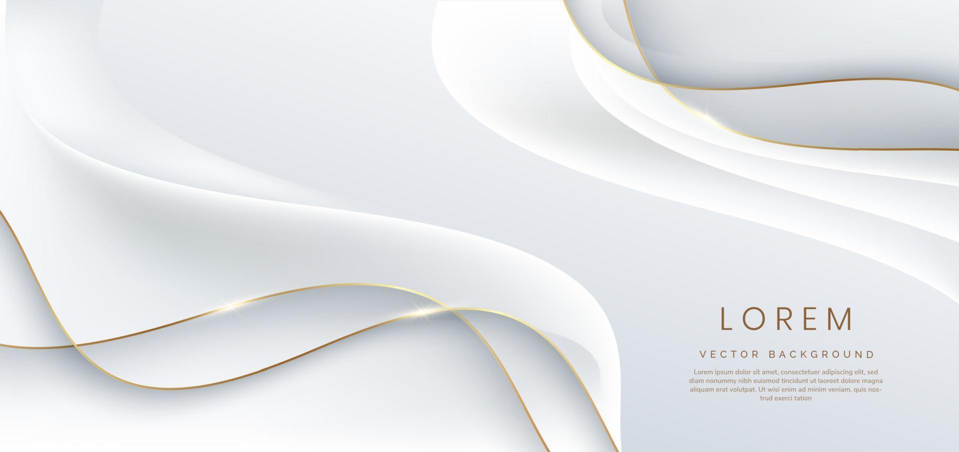 abstrait fond blanc 3d avec des lignes dorées incurvées scintillantes ondulées avec espace de copie pour le texte. conception de modèle de style de luxe. vecteur