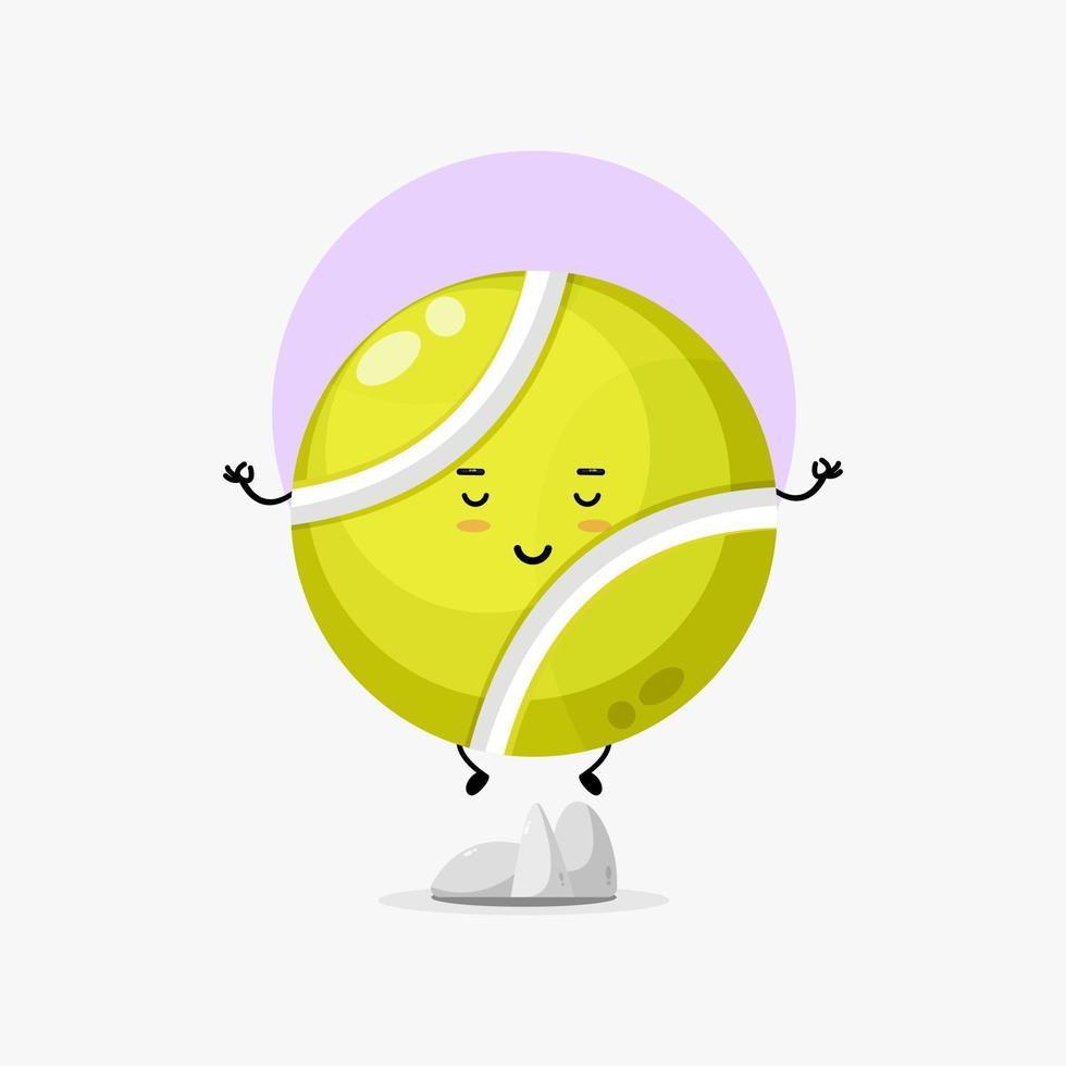 illustration de personnage de balle de tennis mignon méditant vecteur