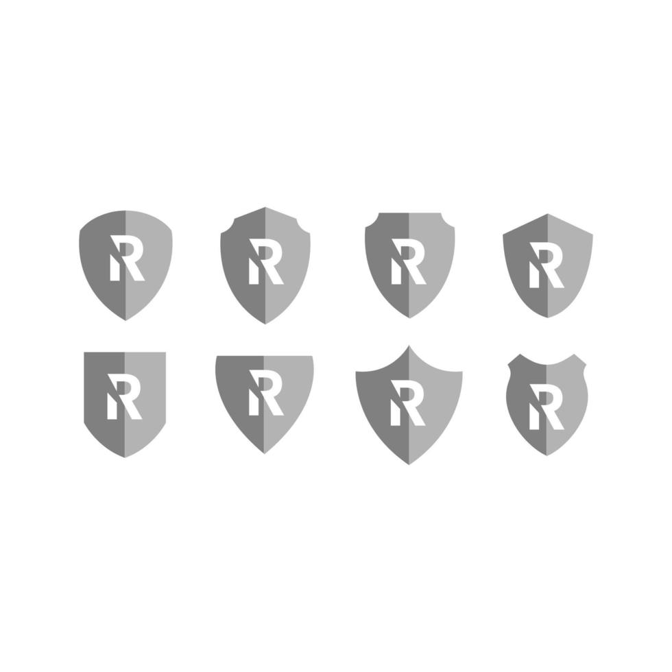 lettre r sur le modèle d'icône de logo de bouclier vecteur