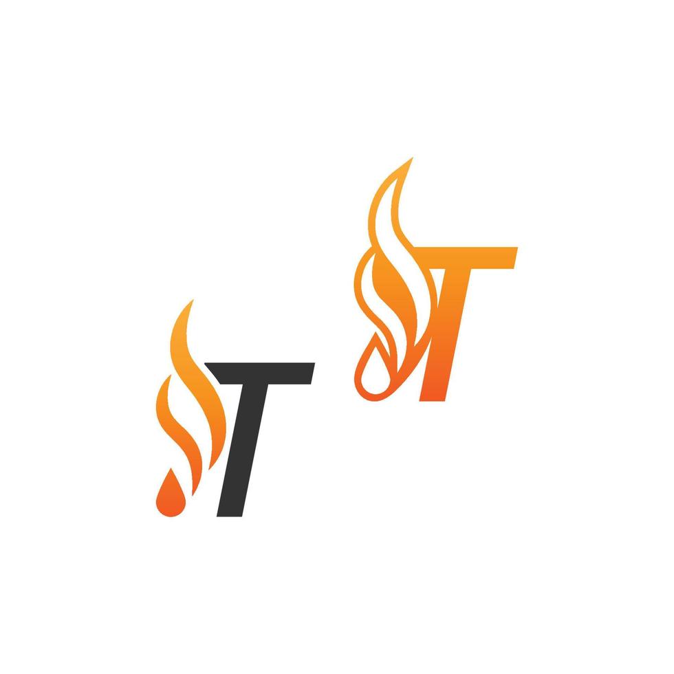 lettre t et vagues de feu, conception de concept d'icône de logo vecteur
