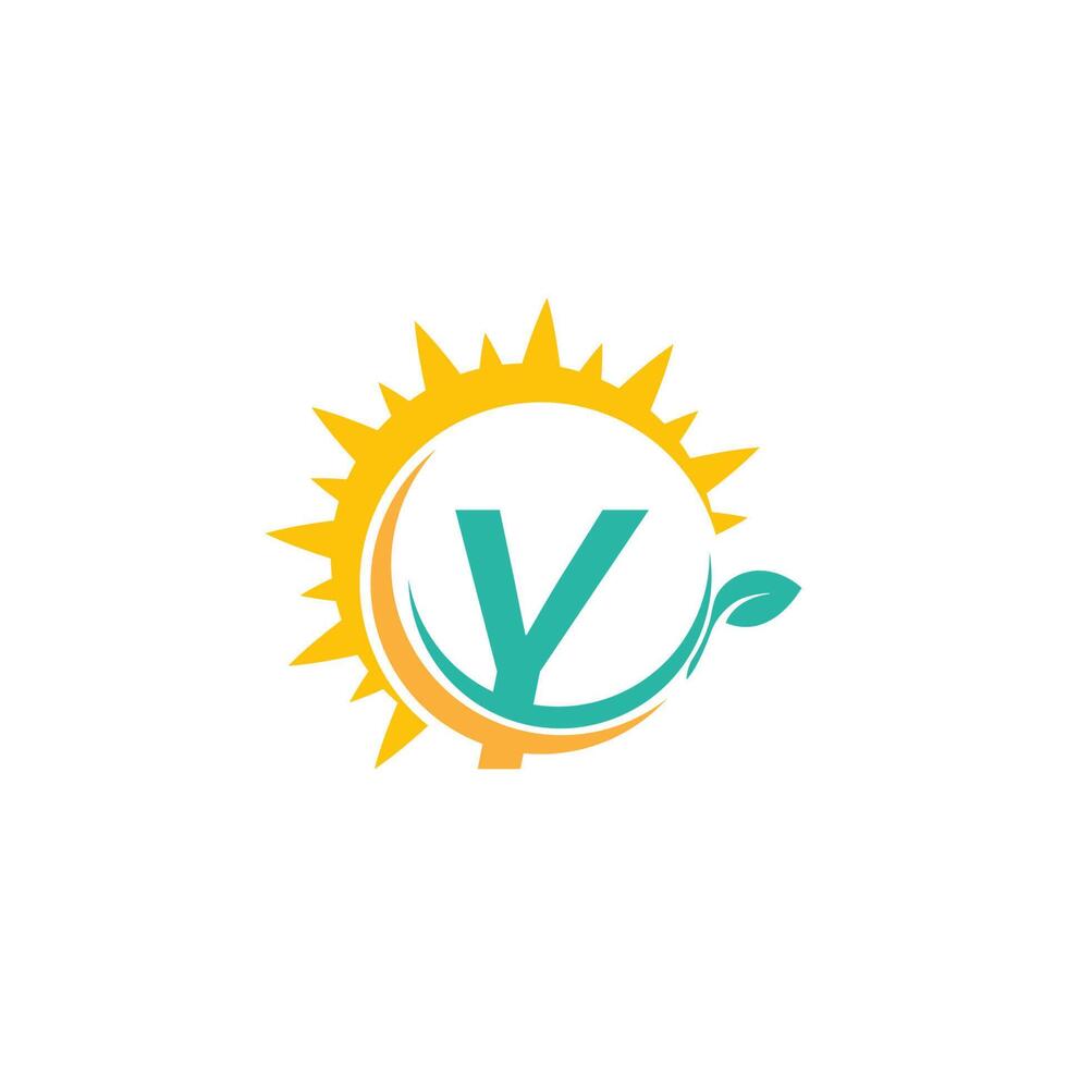 logo icône lettre y avec feuille combinée avec un design soleil vecteur