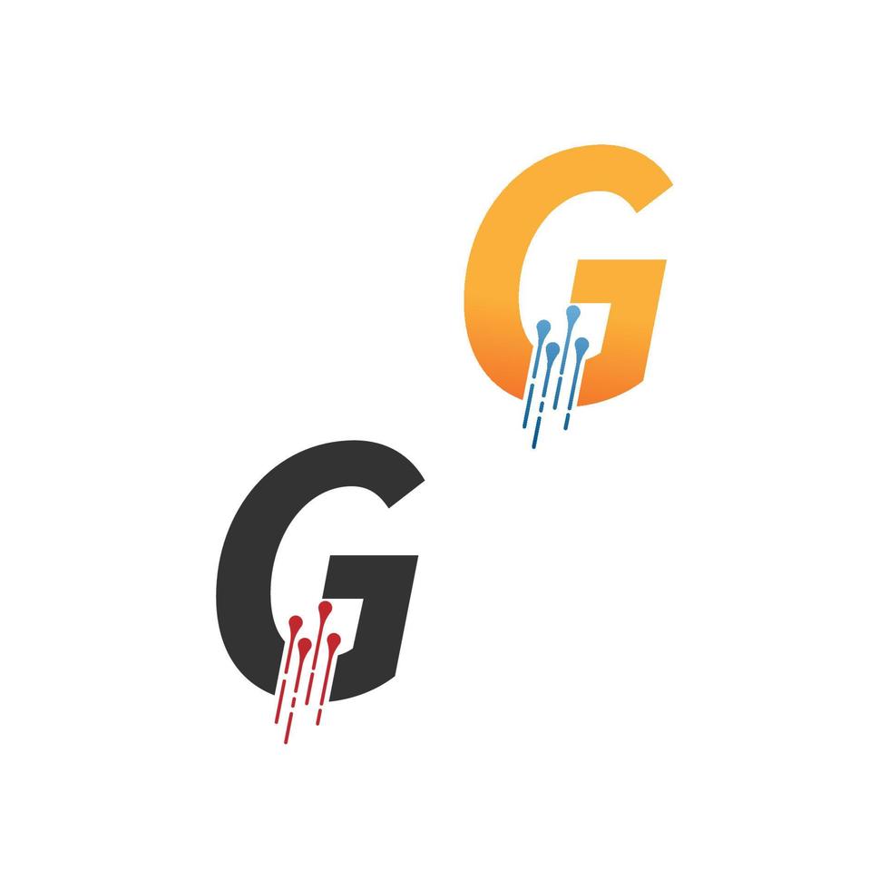 lettre g logo tech simple avec icône de style de lignes de circuit vecteur