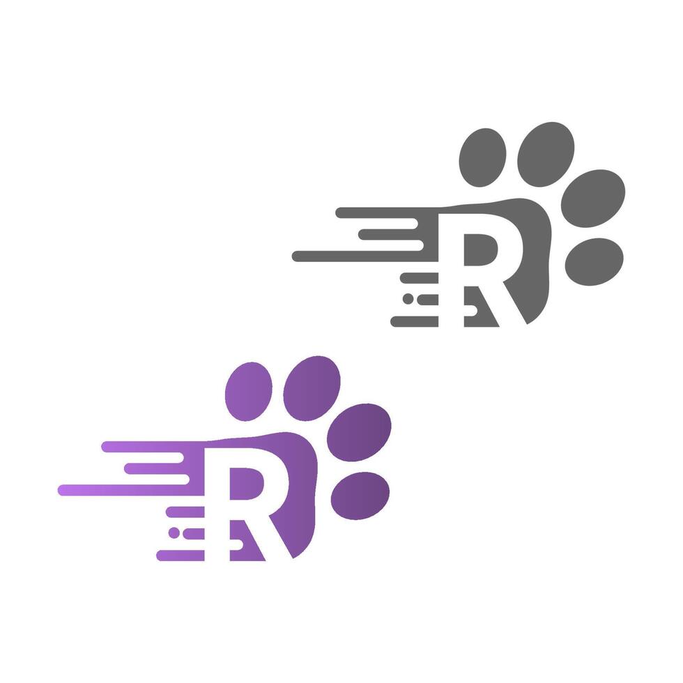 icône de la lettre r sur le logo des empreintes de pattes vecteur