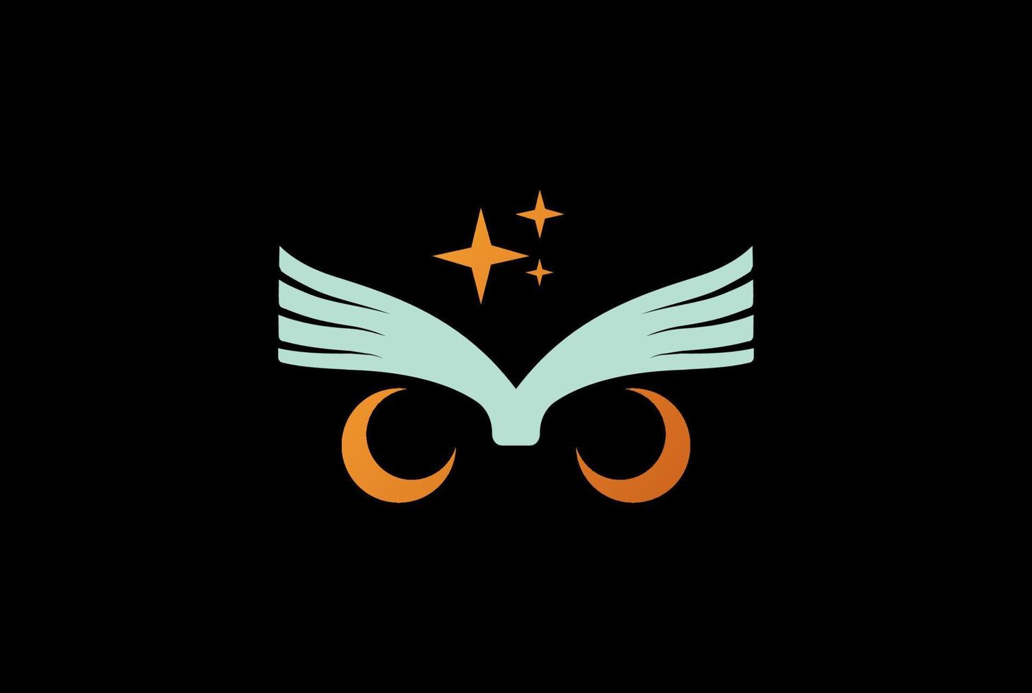 tête de visage d'oiseau chouette étoile de croissant minimaliste simple avec livre pour l'éducation vecteur de conception de logo