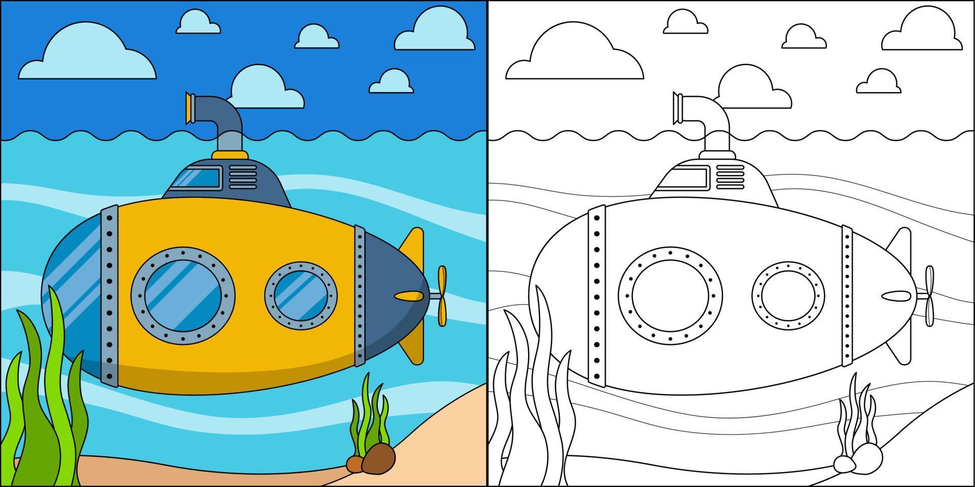 sous-marin dans la mer adapté à l'illustration vectorielle de la page de coloriage pour enfants vecteur