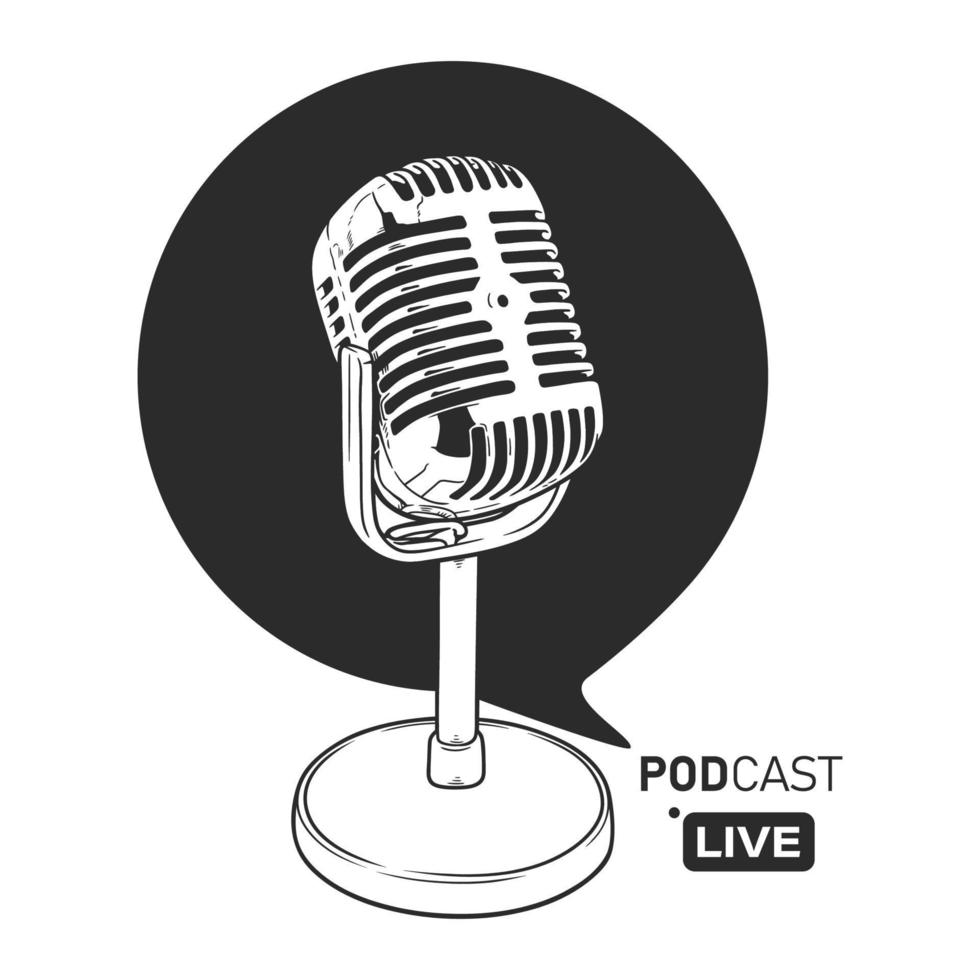 logo d'art de ligne de microphone de podcast vecteur