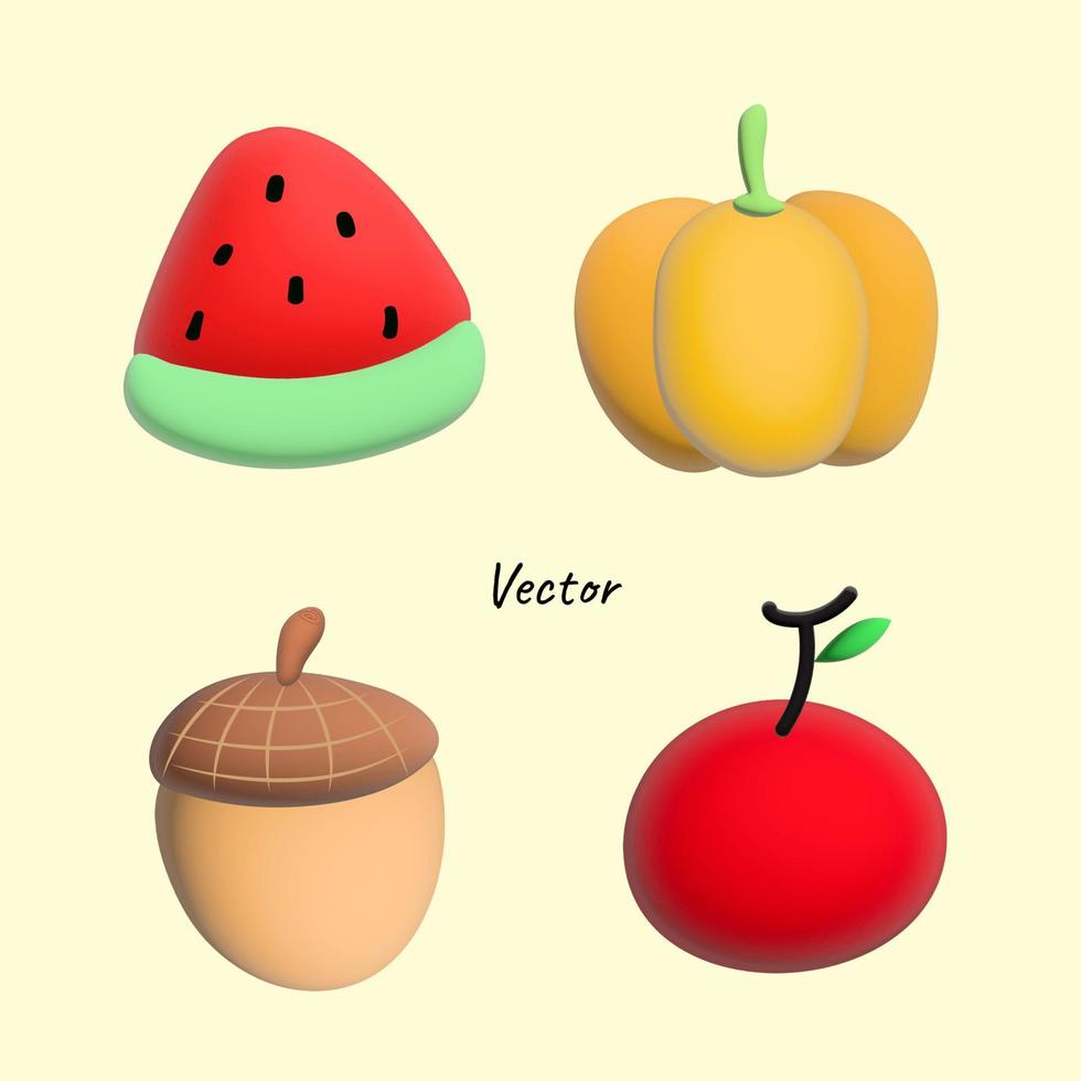 3d vector icon set fruits. fond isolé