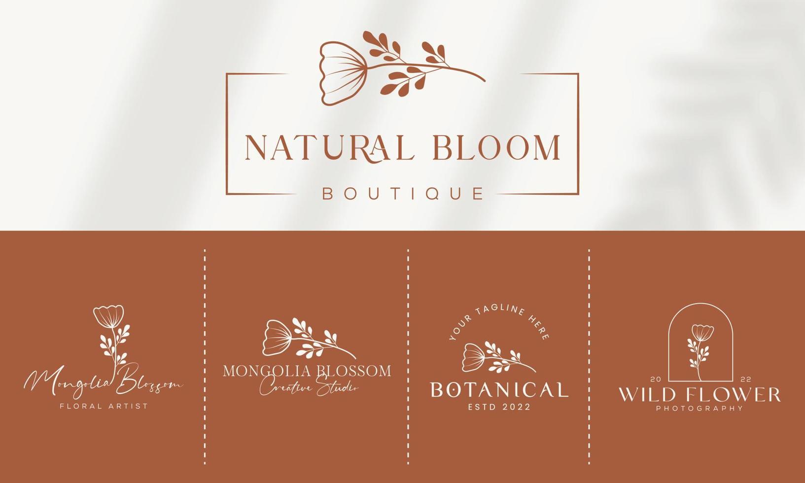 logo dessiné à la main d'élément floral botanique avec fleur et feuilles sauvages. logo pour spa et salon de beauté, boutique, magasin bio, mariage, designer floral, intérieur, photographie, cosmétique. vecteur