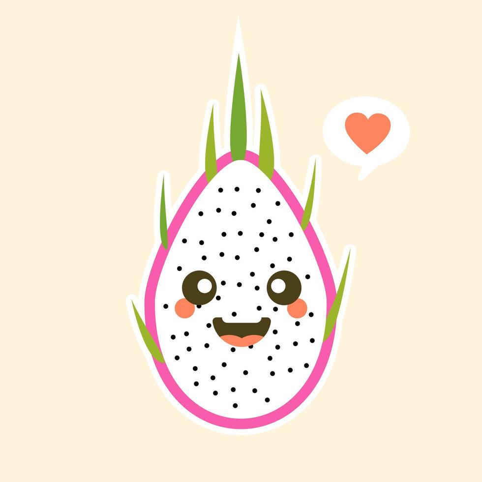 dessin animé mignon personnage de fruit du dragon dans le style kawaii. s design pour t-shirts, autocollants, affiches, cartes, etc. illustration vectorielle sur fond de couleur vecteur