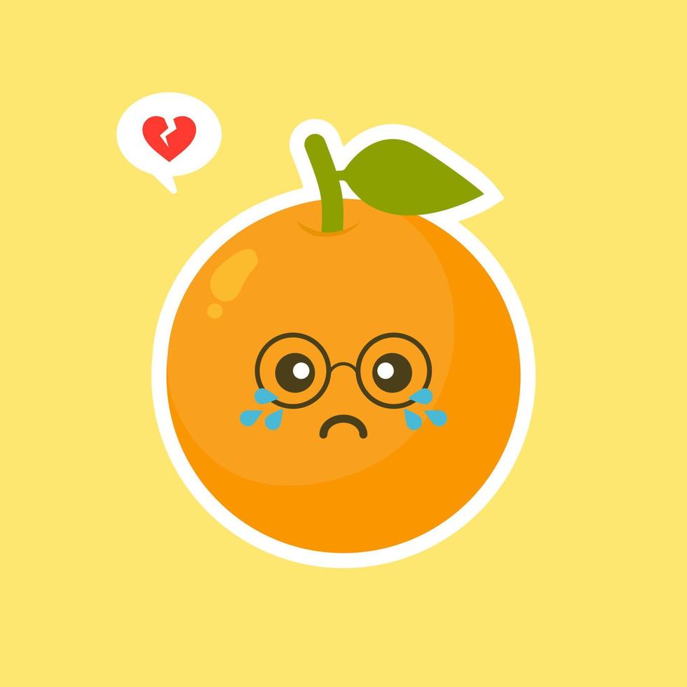 personnage de dessin animé de fruits orange mignon et kawaii isolé sur le vecteur de fond de couleur. icône de visage d'émoticône orange positif et amical drôle. nourriture de visage de dessin animé sourire heureux, mascotte de fruits comique