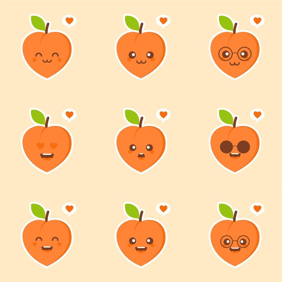 illustration de dessin animé émoticône kawaii pêche. emoji de médias sociaux de pêche. vecteur simple moderne pour site Web ou application mobile. mascotte de personnage de pêche .fruits légumes vecteur de conception de logo icône simple mignon