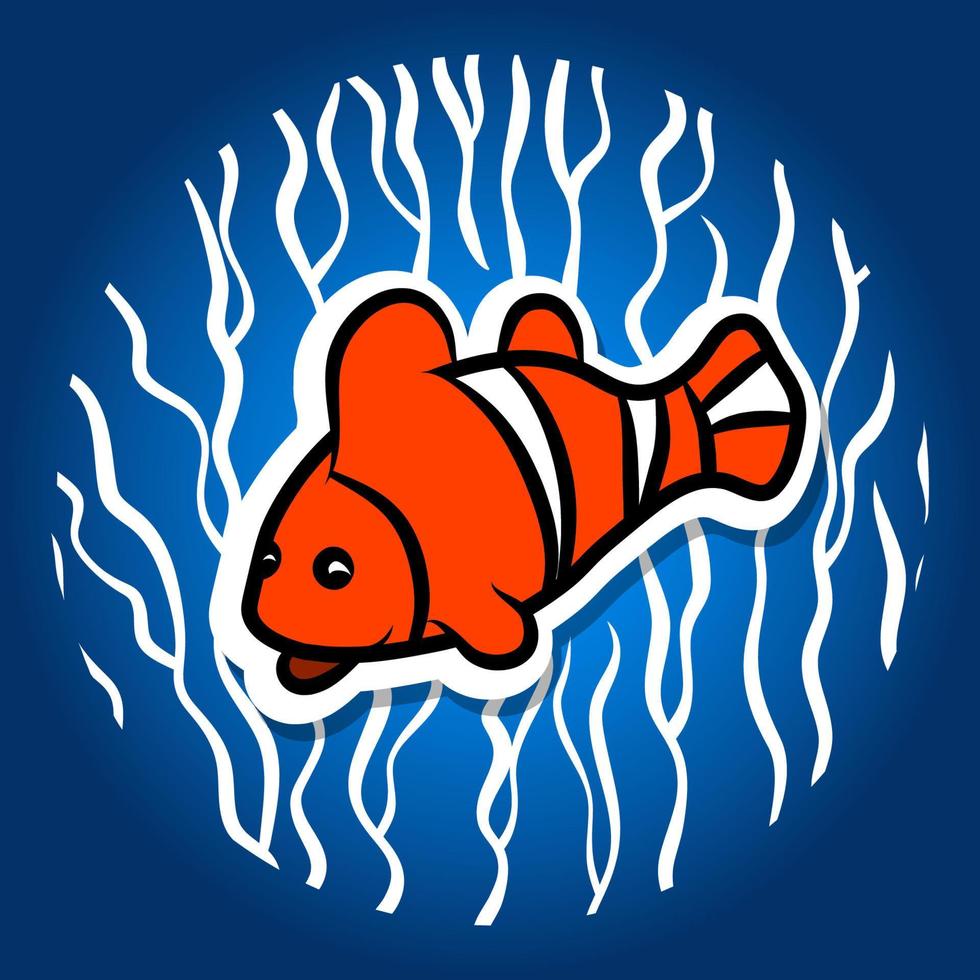 perroquet de poisson, orange, sur fond d'algues. caractère étroit, dans un style plat. illustration vectorielle. vecteur