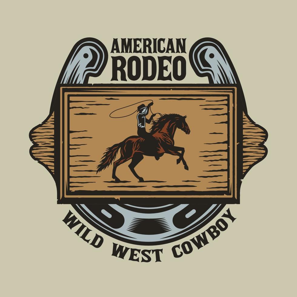 insigne vintage de rodéo du far west cowboys vecteur