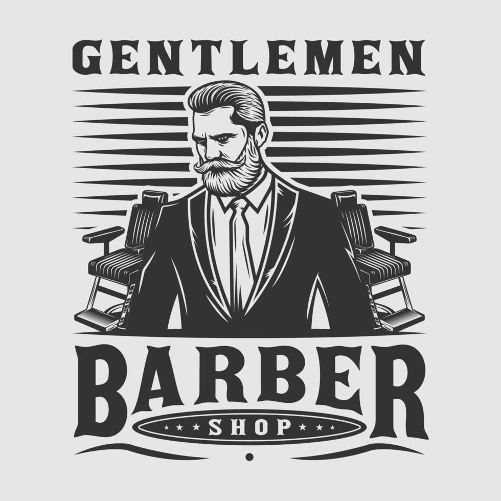 messieurs barbershop emblème avec des chaises de barbier vecteur