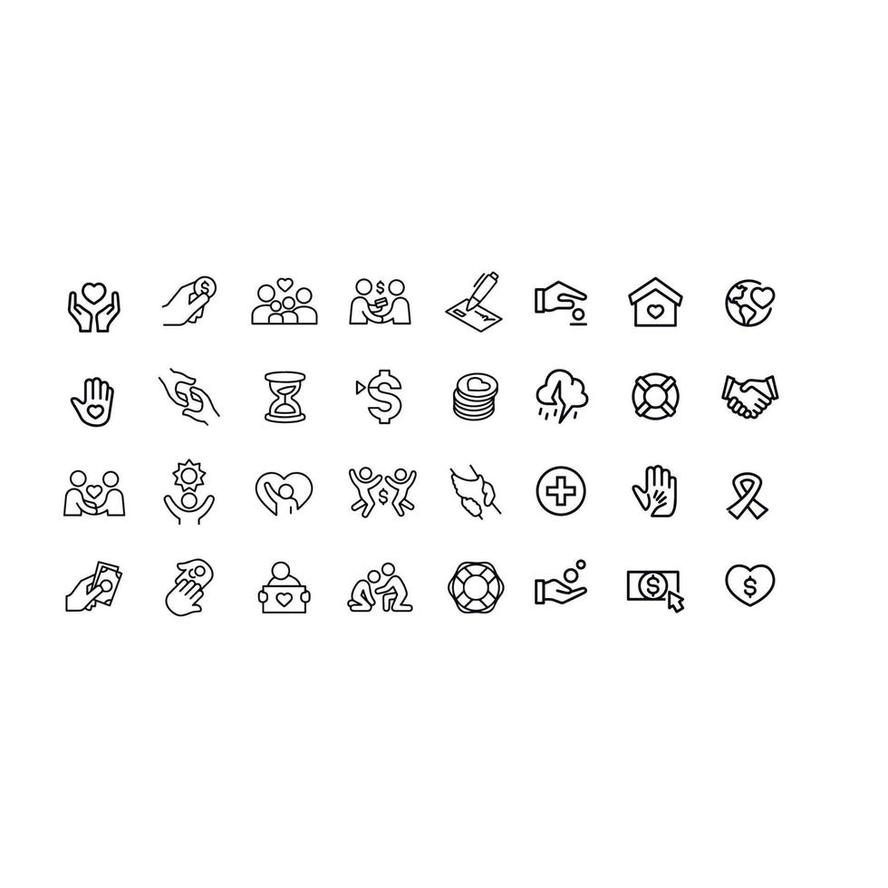 conception de vecteur d'icônes de secours de charité