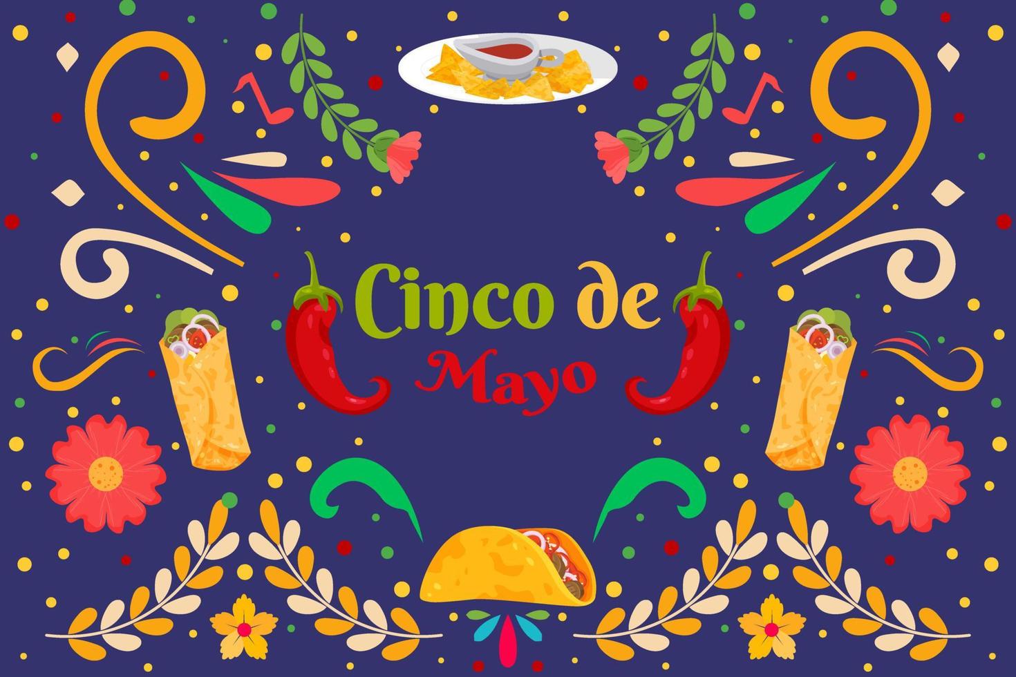 fond de vacances mexicaines plat cinco de mayo avec élément de particule vecteur