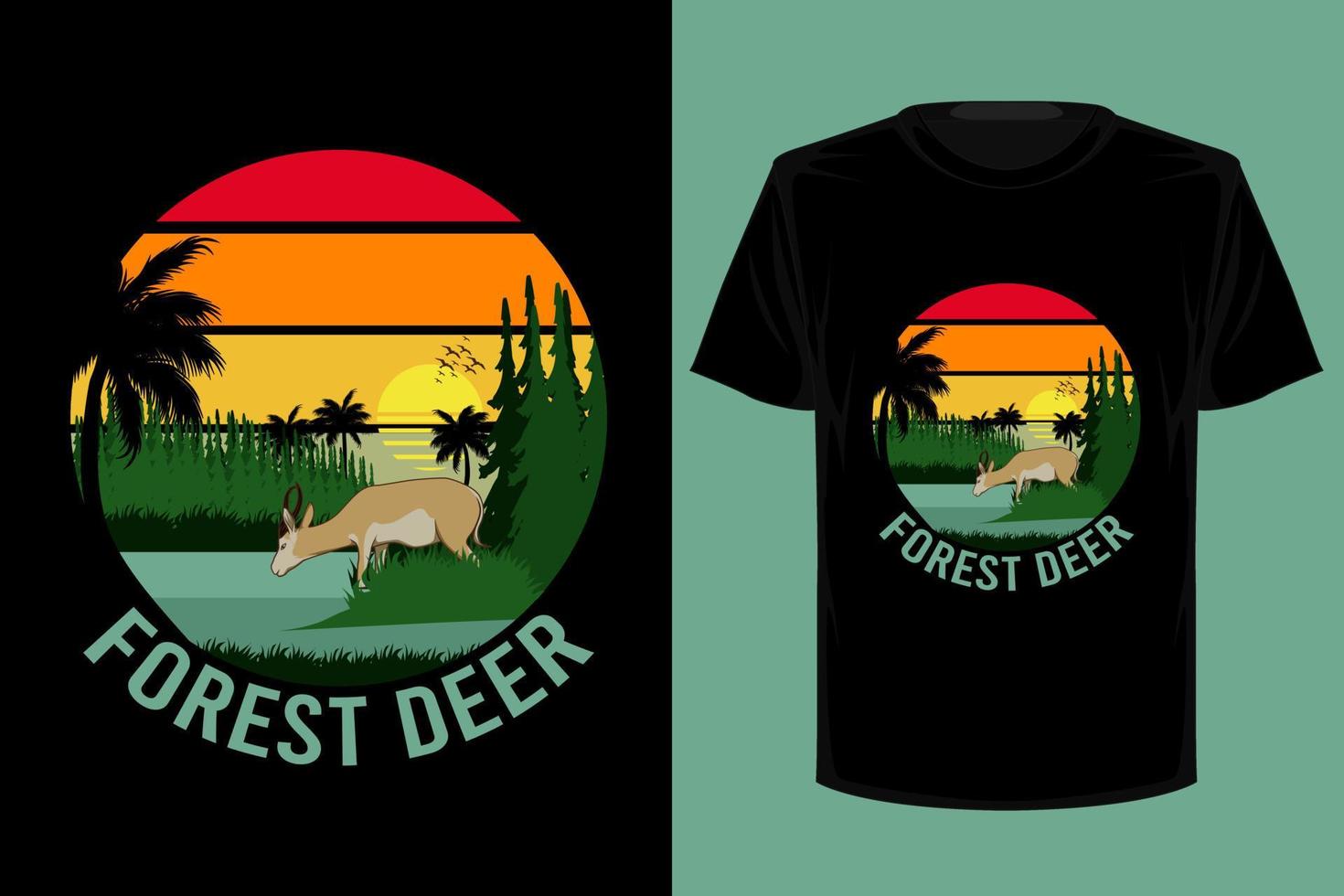 conception de t-shirt rétro vintage de cerf de forêt vecteur