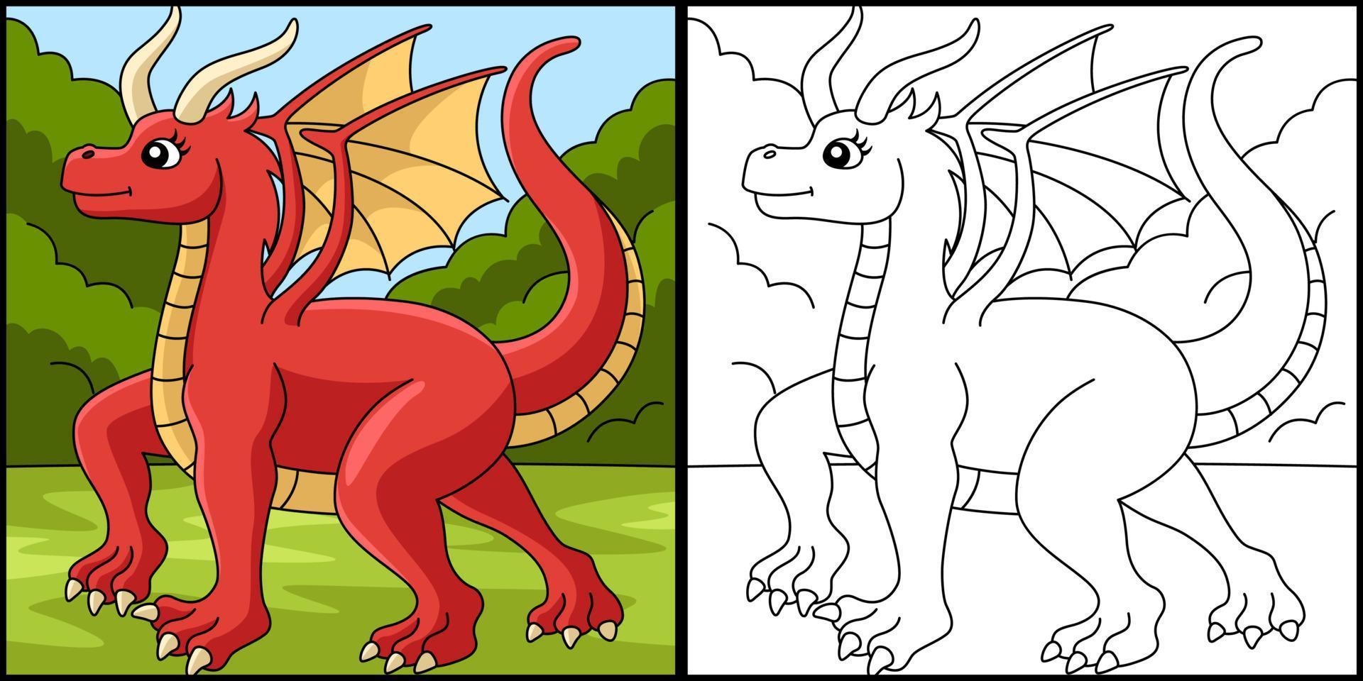 illustration de page de coloriage de dragon femelle marchant vecteur