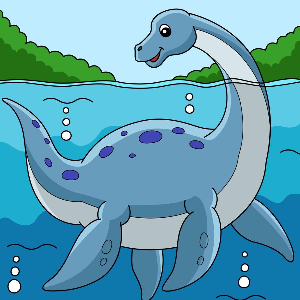 illustration de dessin animé de couleur dinosaure plesiosaurus vecteur