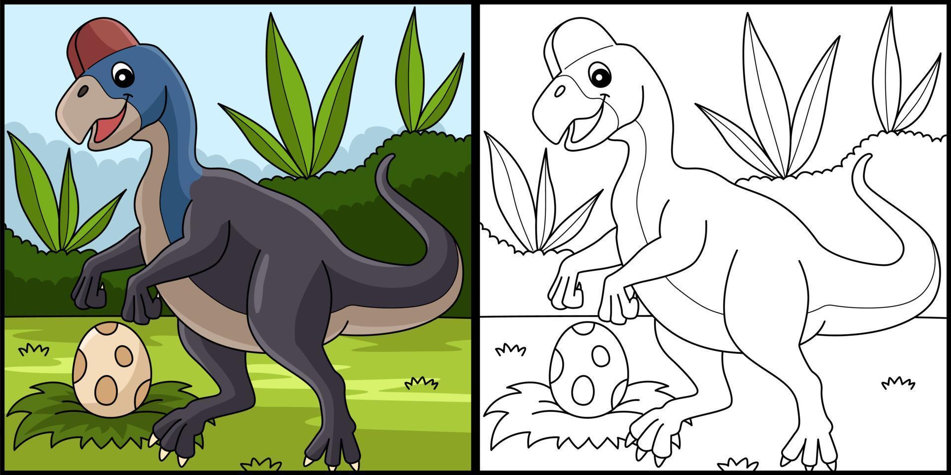 illustration de page de coloriage de dinosaure oviraptor vecteur