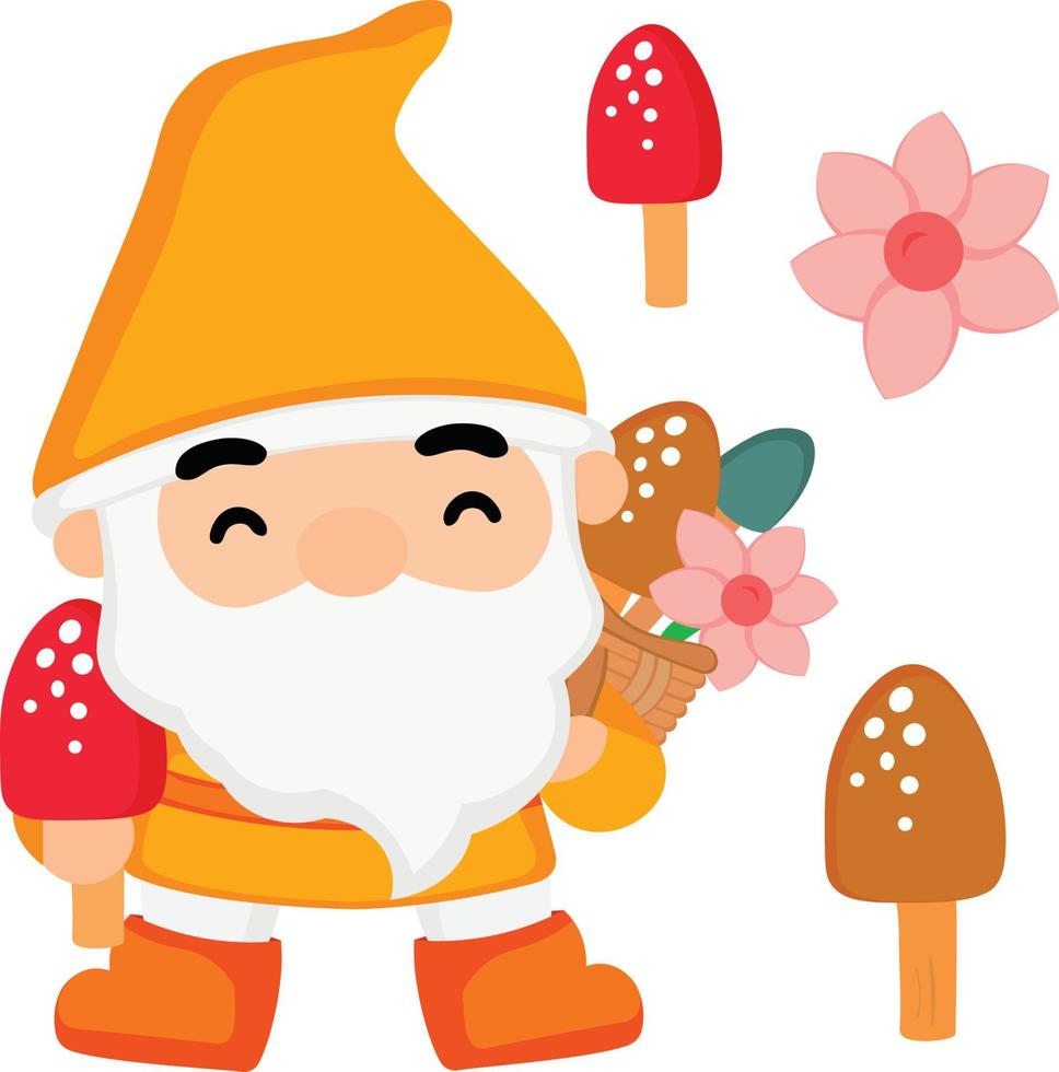 clipart vectoriel gnome mignon pour la fête d'anniversaire