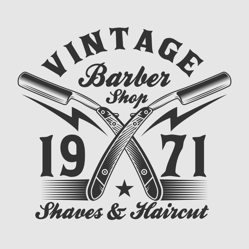 emblème de lames de rasoir de salon de coiffure vintage vecteur