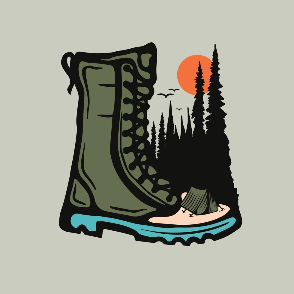 bottes de camping logo de voyage d'aventure vecteur