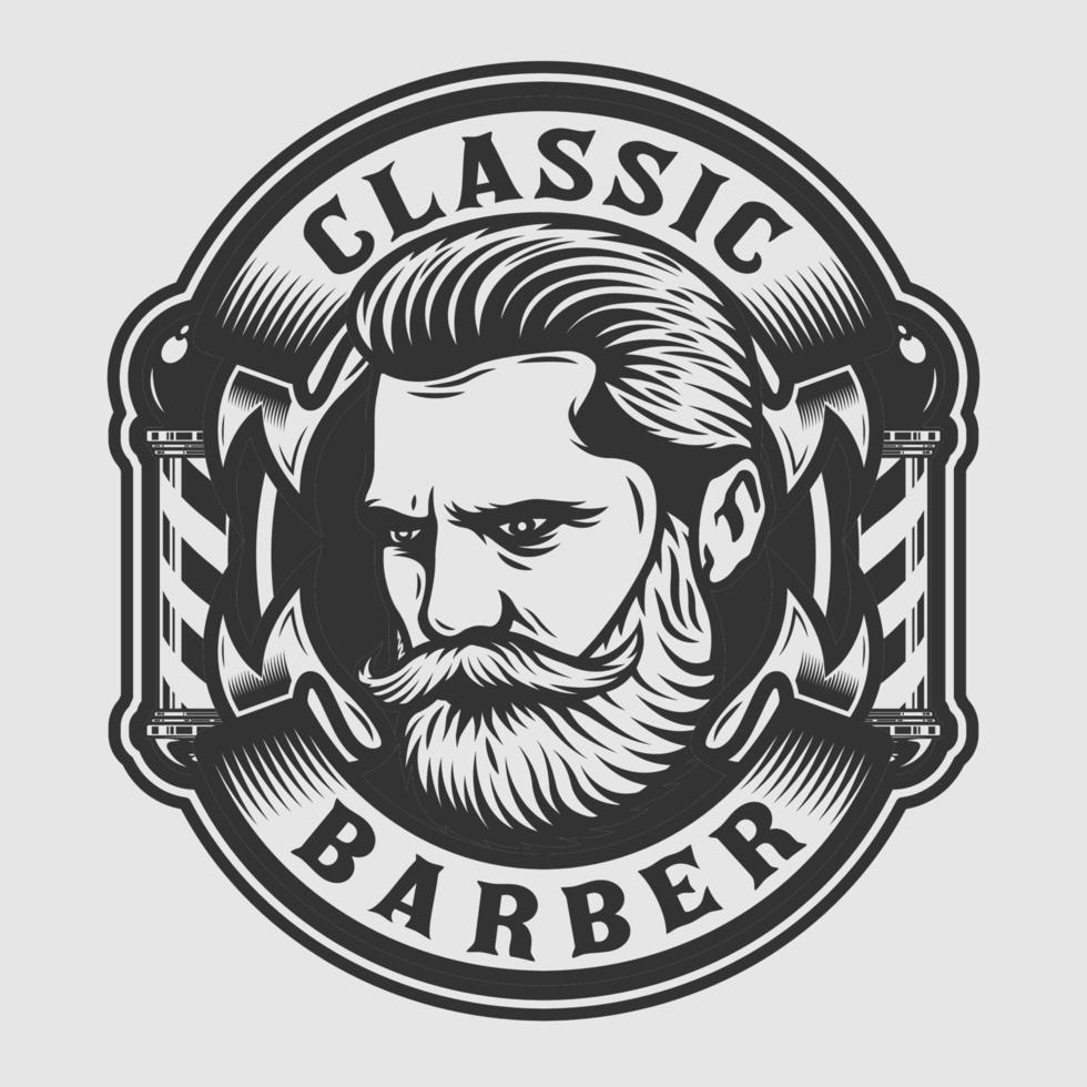 Emblème de salon de coiffure avec homme barbe vecteur